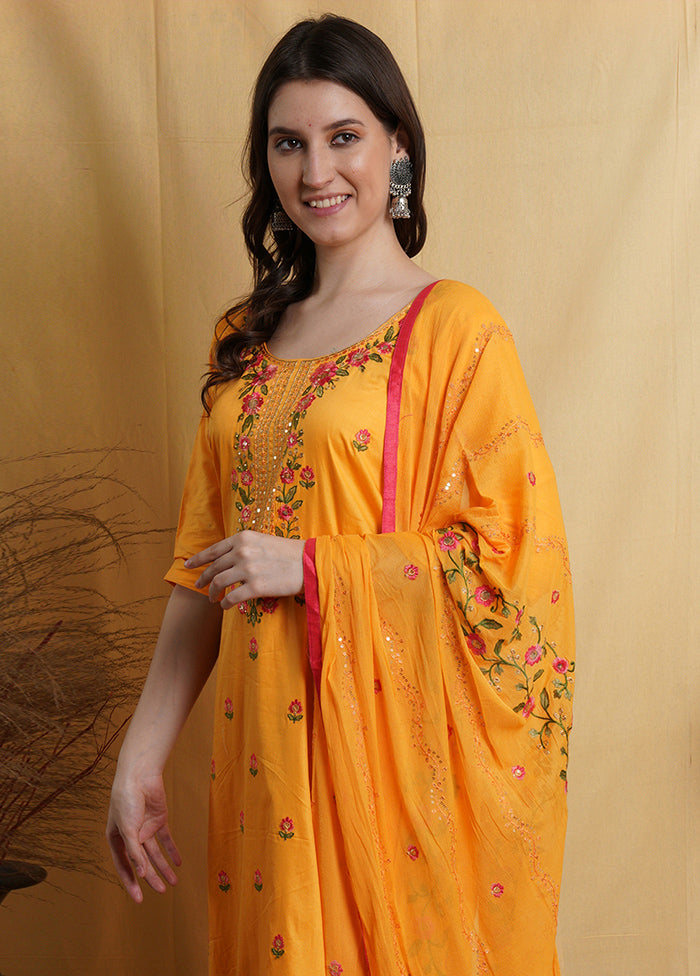 3 Pc Yellow Unstitched Cotton Suit Set Sale Wide Range Of