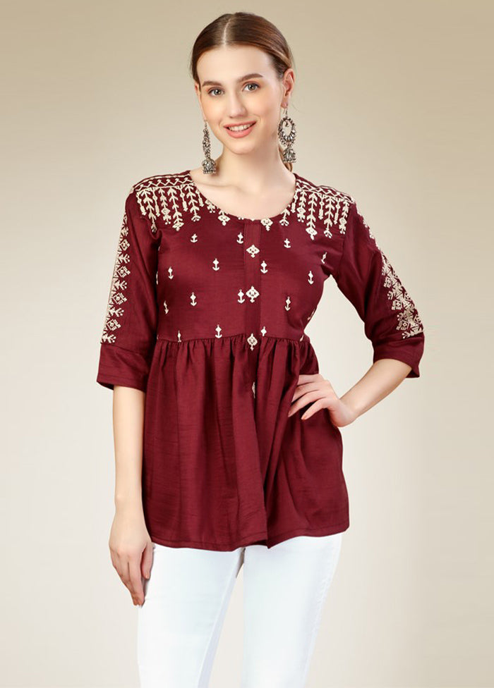 Maroon Readymade Silk Kurti Discount Cheapest