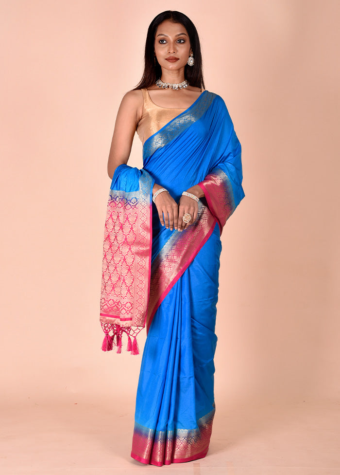 Blue Dupion Silk Saree With Blouse Piece From China For Sale