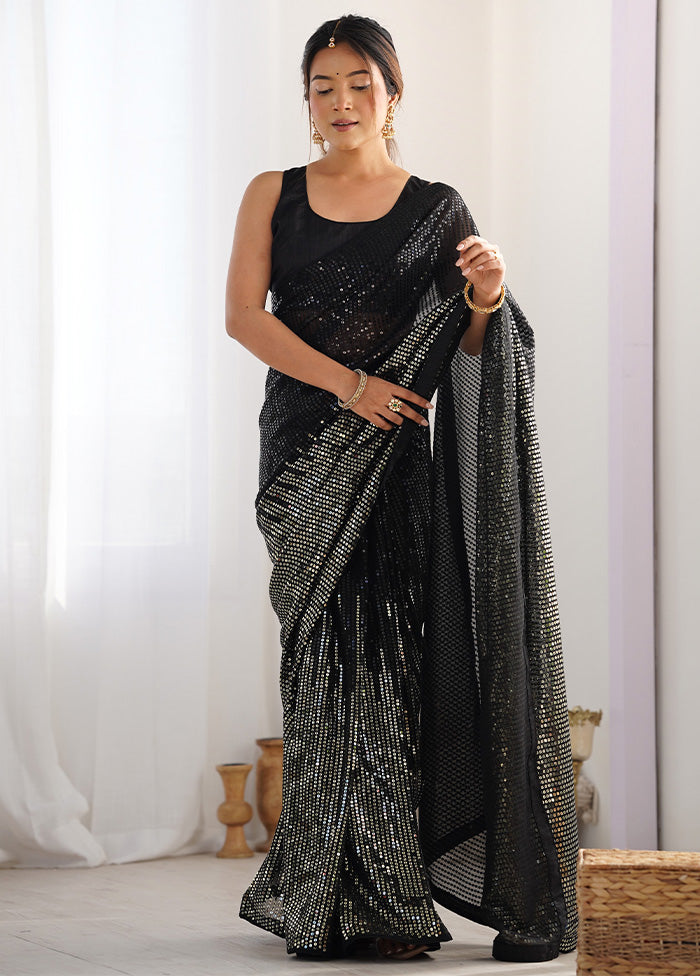 Black Georgette Saree With Blouse Piece Outlet Free Shipping Authentic