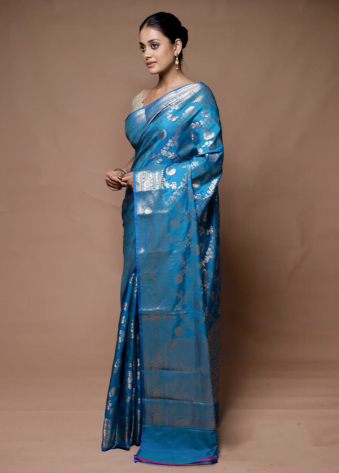 Blue Uppada Silk Saree With Blouse Piece Supply Cheap Pice