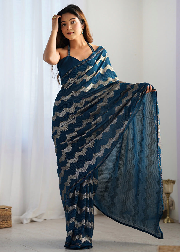 Teal Georgette Saree With Blouse Piece Sale Discount