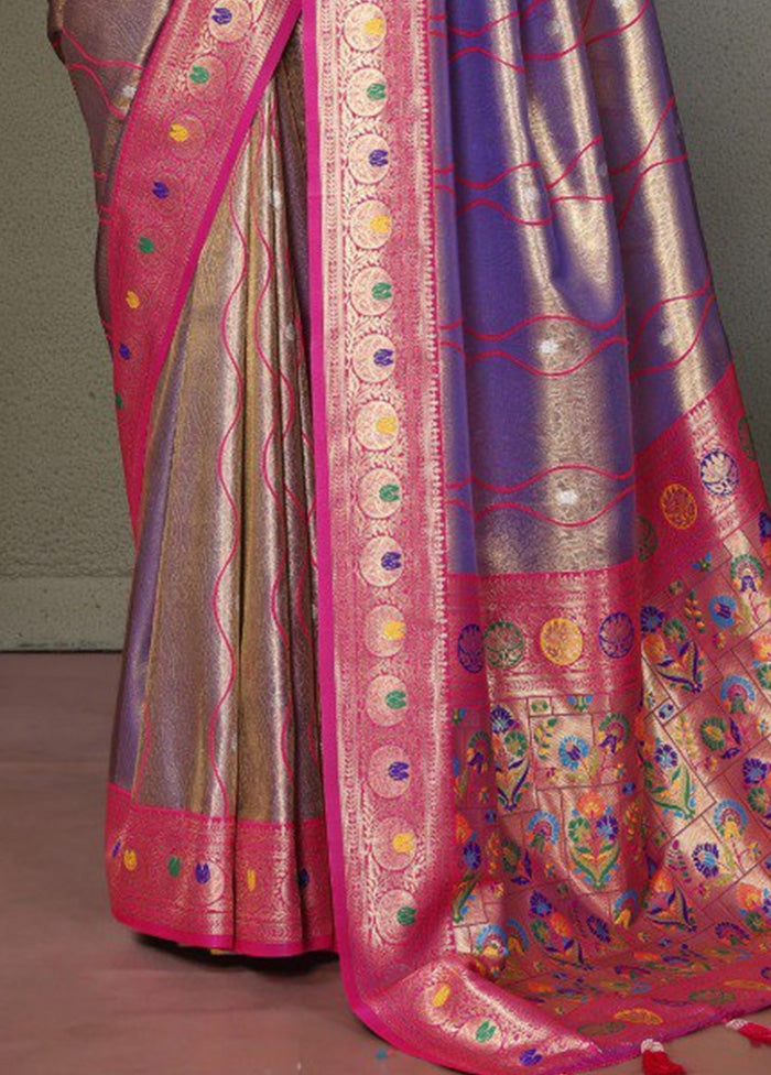 Purple Banarasi Silk Saree With Blouse Piece Free Shipping With Mastercard