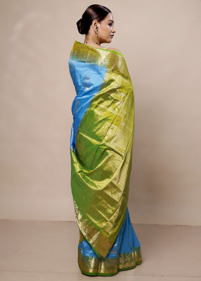 Blue Handloom Kanjivaram Pure Silk Saree With Blouse Piece Inexpensive Cheap Online