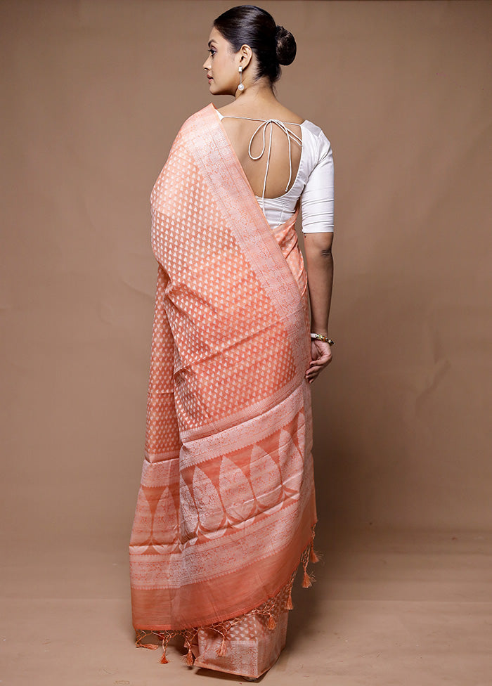 Peach Kora Silk Saree With Blouse Piece Outlet Genuine