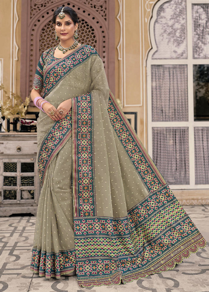 Grey Spun Silk Saree With Blouse Piece Really Cheap