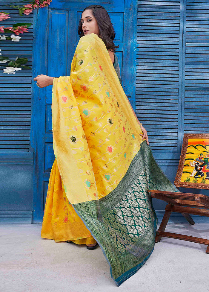 Yellow Dupion Silk Saree With Blouse Piece Pices Cheap Pice