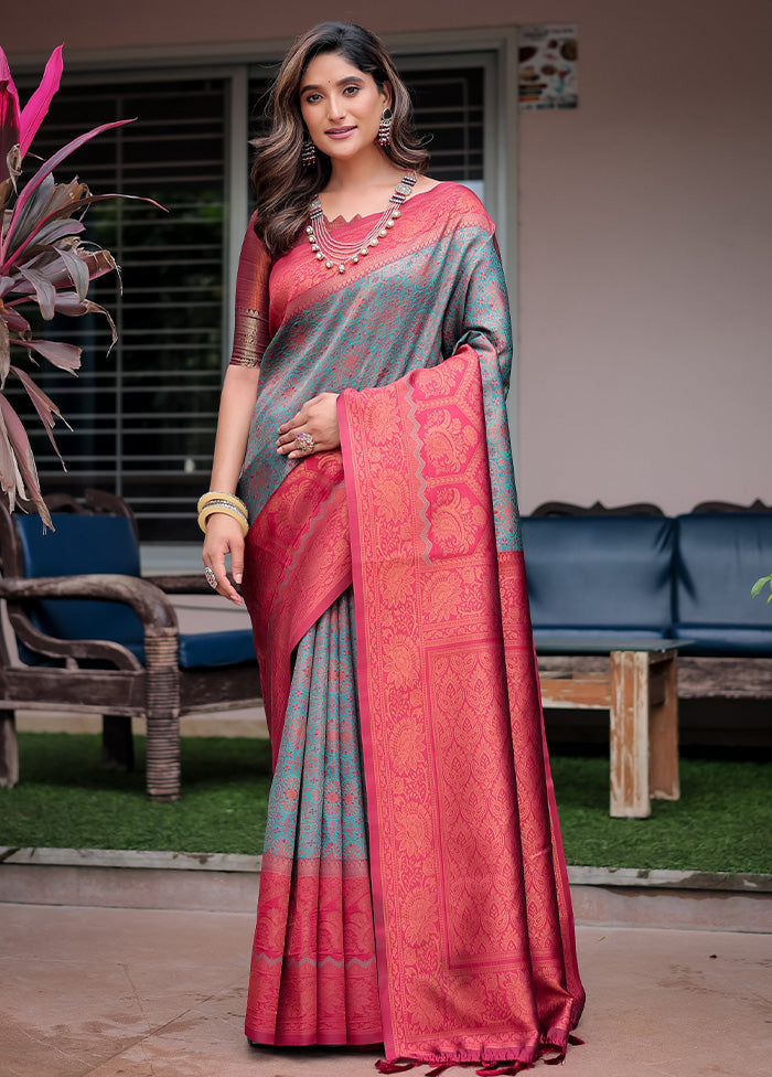 Turquoise Banarasi Silk Saree With Blouse Piece Outlet Choice