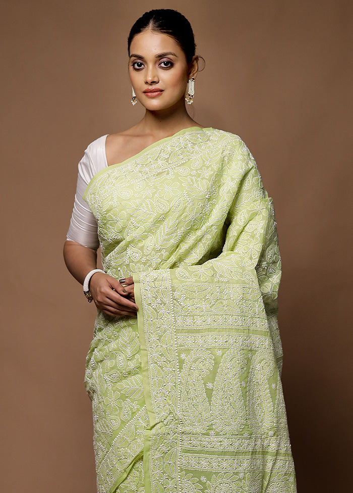 Green Handloom Pure Cotton Saree With Blouse Piece Choice