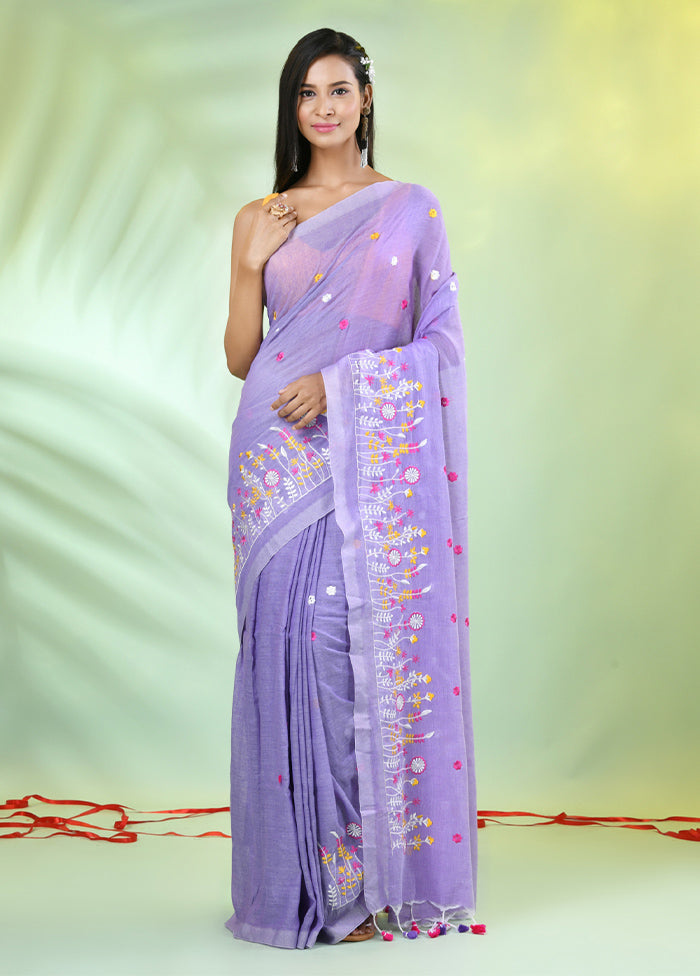 Lavender Cotton Saree With Blouse Piece Free Shipping For Sale