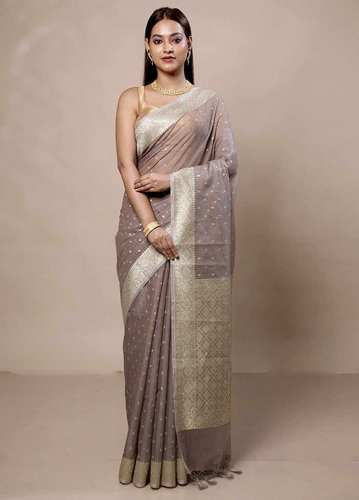 Grey Kora Silk Saree With Blouse Piece View For Sale