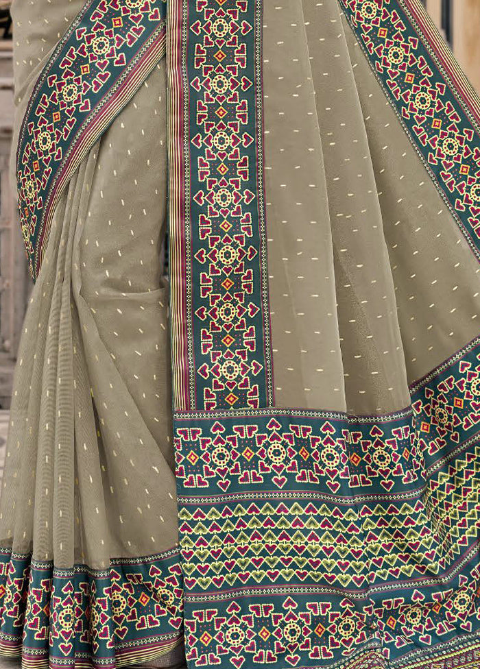 Grey Spun Silk Saree With Blouse Piece Really Cheap