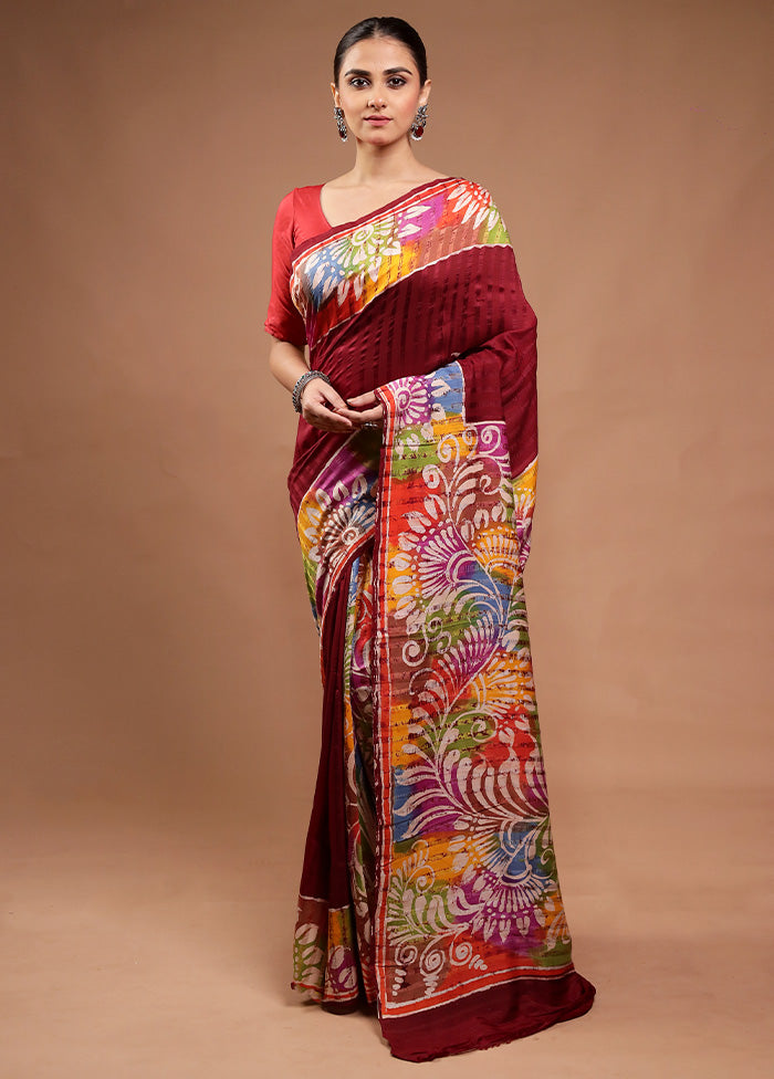 Maroon Matka Silk Saree With Blouse Piece Outlet Supply