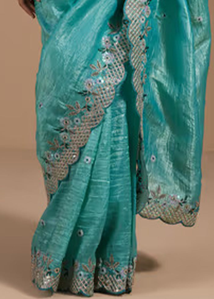 Teal Spun Silk Saree With Blouse Piece Free Shipping 2025 Unisex