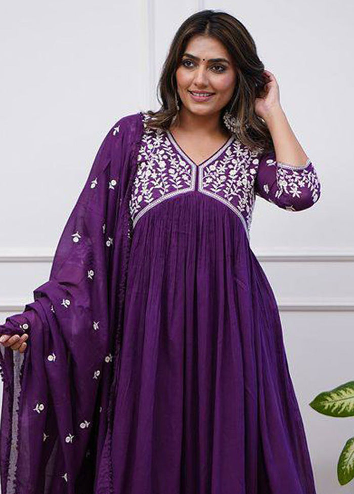 3 Pc Purple Readymade Silk Suit Set Tumblr Online