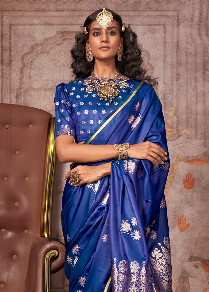 Blue Satin Silk Saree With Blouse Piece Perfect Cheap Online