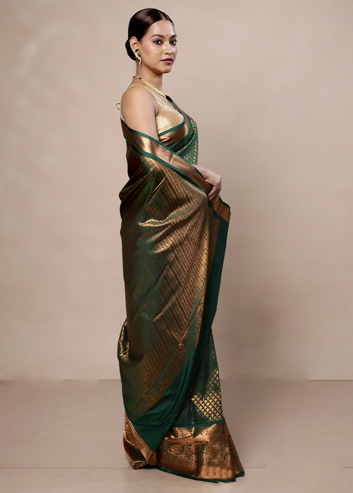 Green Kanjivaram Silk Saree With Blouse Piece Outlet Pay With Paypal