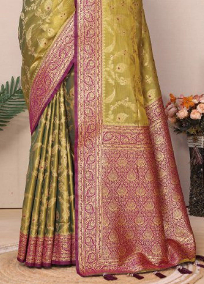 Mehendi Green Spun Silk Saree With Blouse Piece Pre Order Online