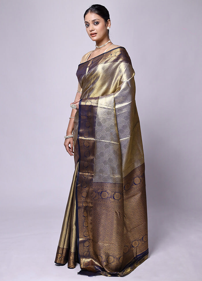 Golden Dupion Silk Saree With Blouse Piece Cheapest Sale Online