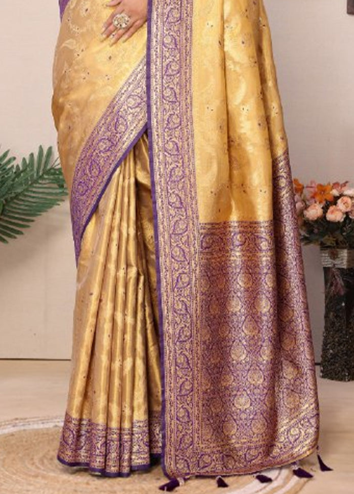 Golden Spun Silk Saree With Blouse Piece Grey Outlet Store Online