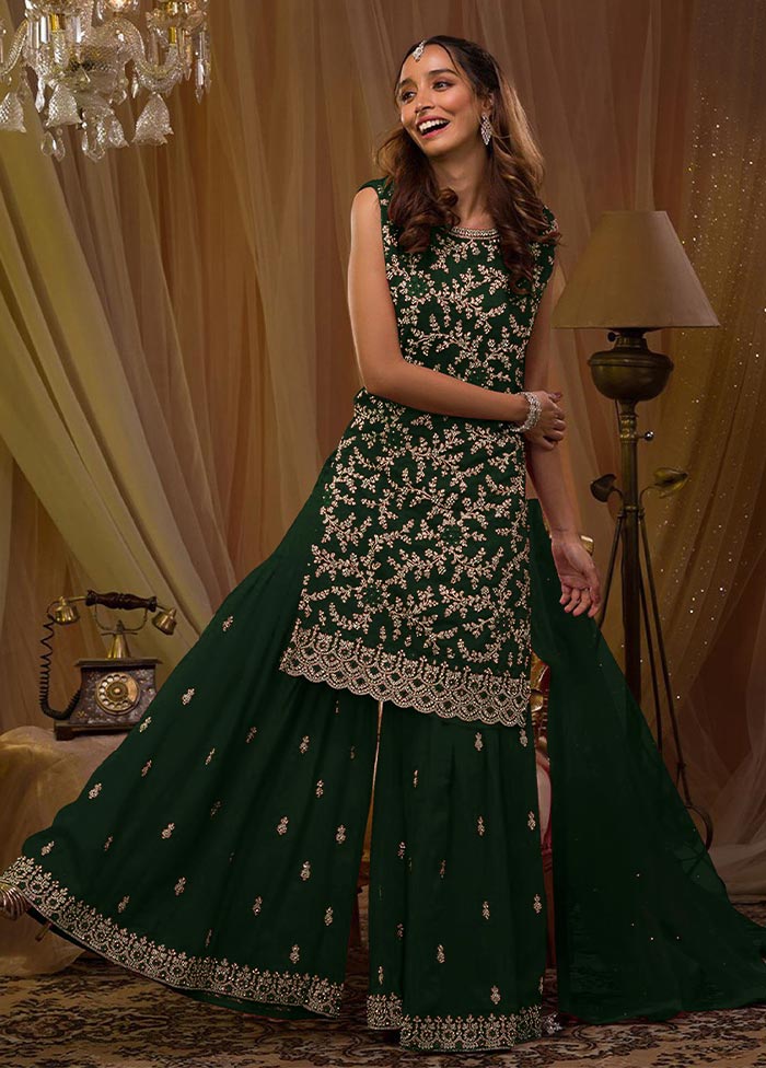 3 Pc Green Semi Stitched Georgette Suit Set Outlet Websites