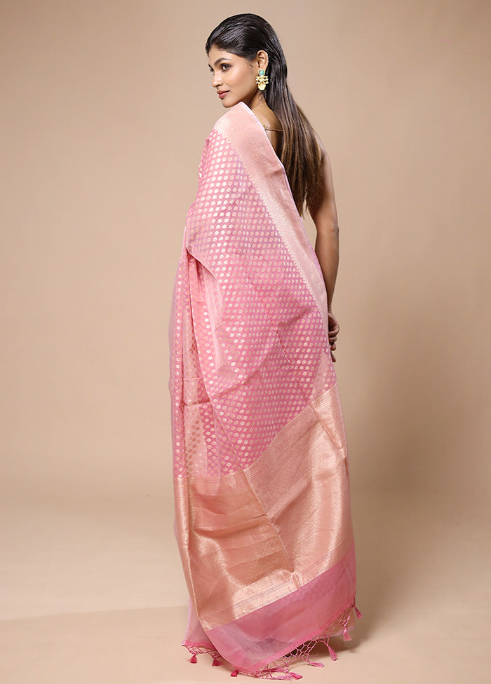 Pink Kora Silk Saree With Blouse Piece High Quality Buy Online