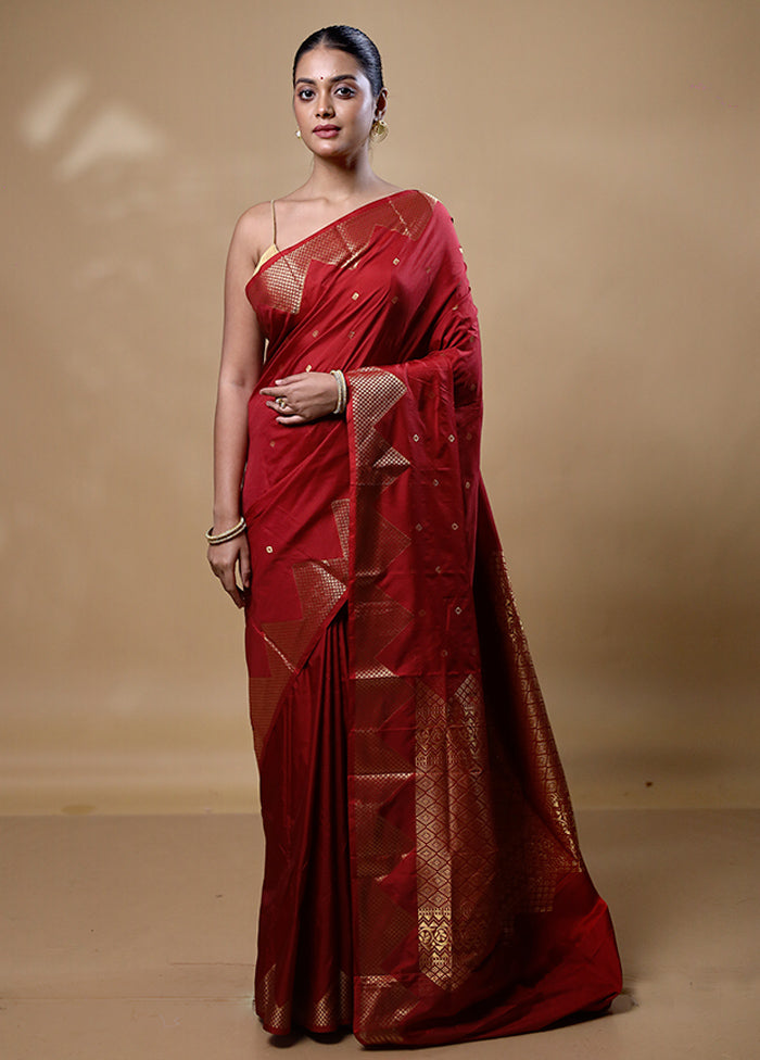 Maroon Kanjivaram Silk Saree With Blouse Piece Outlet Best Seller