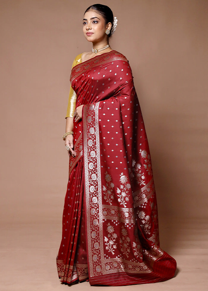 Red Katan Silk Saree With Blouse Piece Fast Delivery For Sale