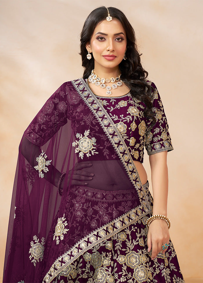 3 Pc Purple Silk Semi Stitched Lehenga Set Sale Choice