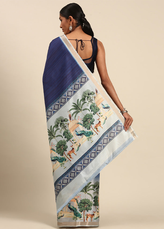 Blue Cotton Saree With Blouse Piece For Nice Online