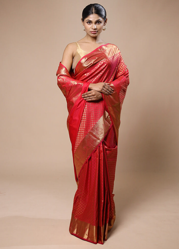 Red Kanjivaram Silk Saree With Blouse Piece Discount Cheap Online