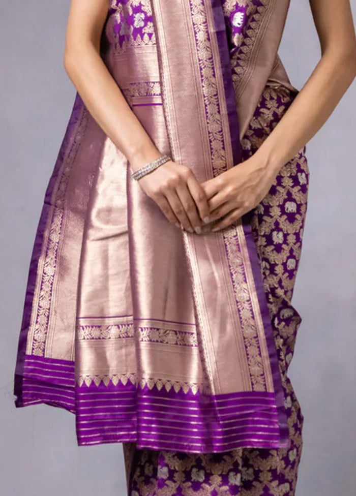 Purple Banarasi Silk Saree With Blouse Piece Buy Sale Online