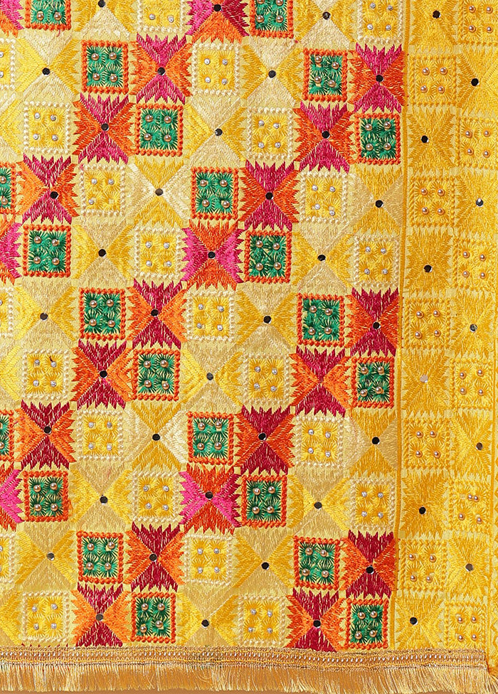 Yellow Chinon Phulkari Work Dupatta Clearance 2025 Unisex