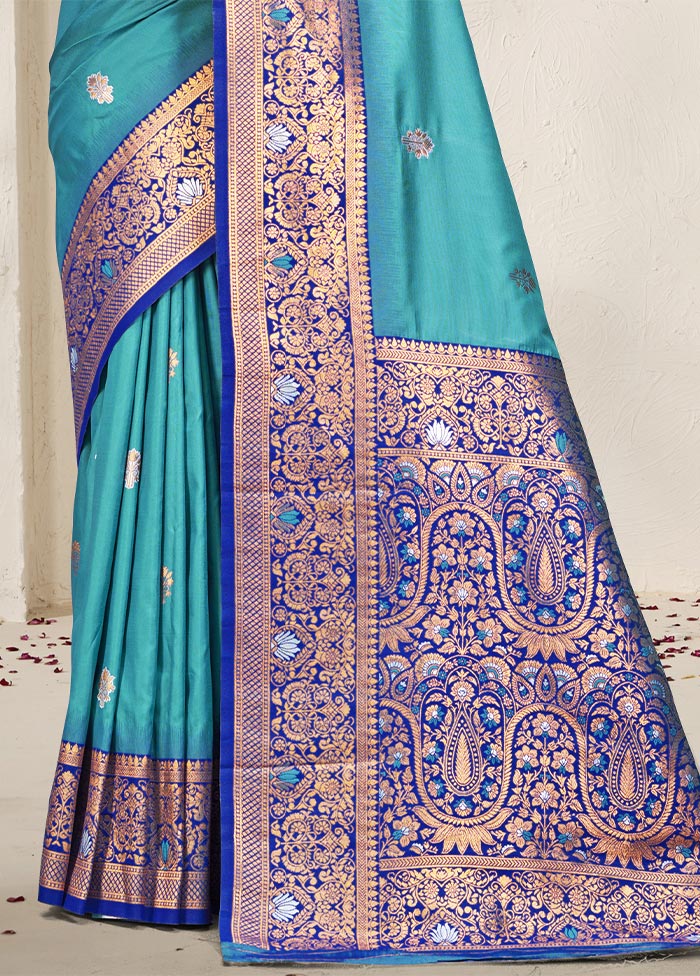 Sky Blue Dupion Silk Saree With Blouse Piece Clearance Pices