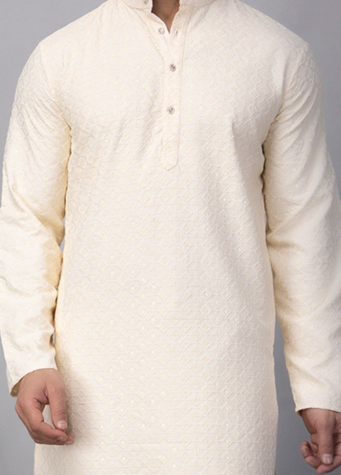 2 Pc Cream Viscose Kurta Pajama Set Outlet For You