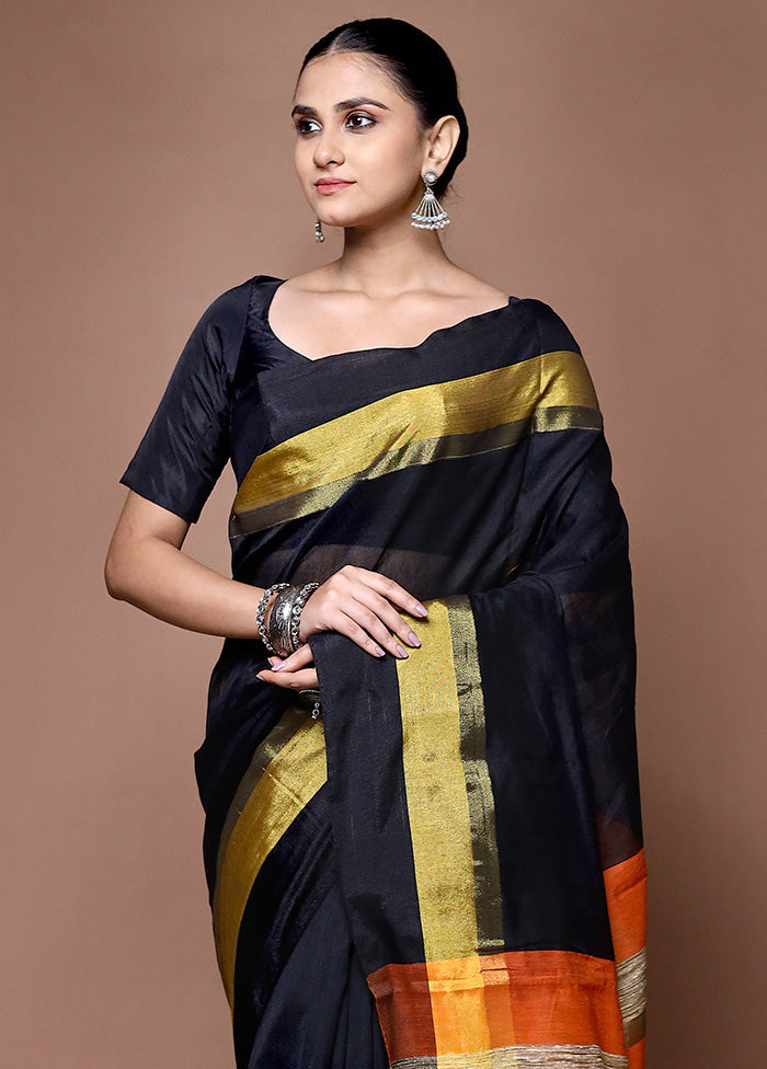 Black Matka Silk Saree With Blouse Piece Free Shipping Finishline