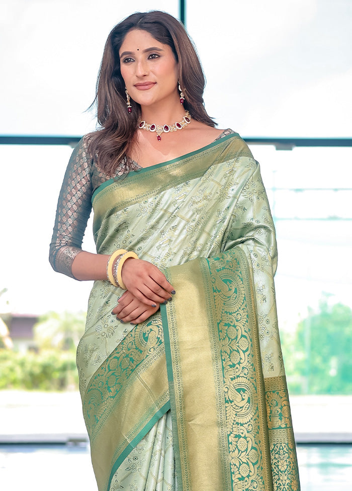 Pista Green Spun Silk Saree With Blouse Piece Buy Cheap Fake