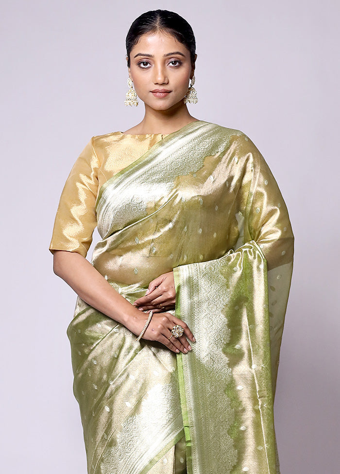 Green Tissue Silk Saree With Blouse Piece Clearance With Credit Card