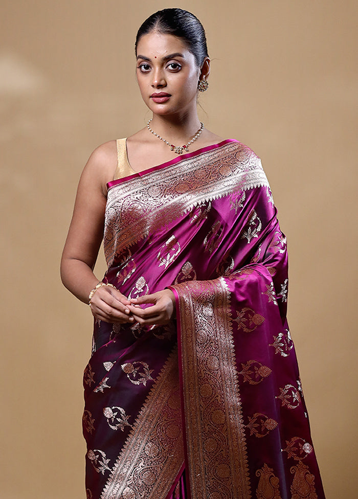 Purple Banarasi Silk Saree With Blouse Piece Sale Wholesale Pice