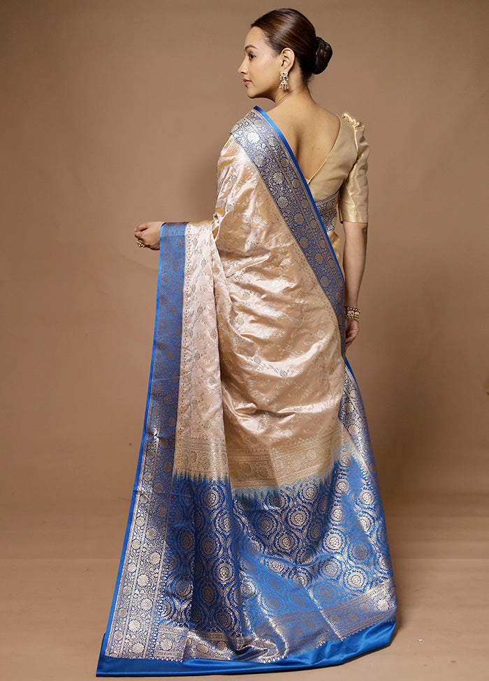 Cream Banarasi Silk Saree With Blouse Piece Outlet Store Cheap Pice