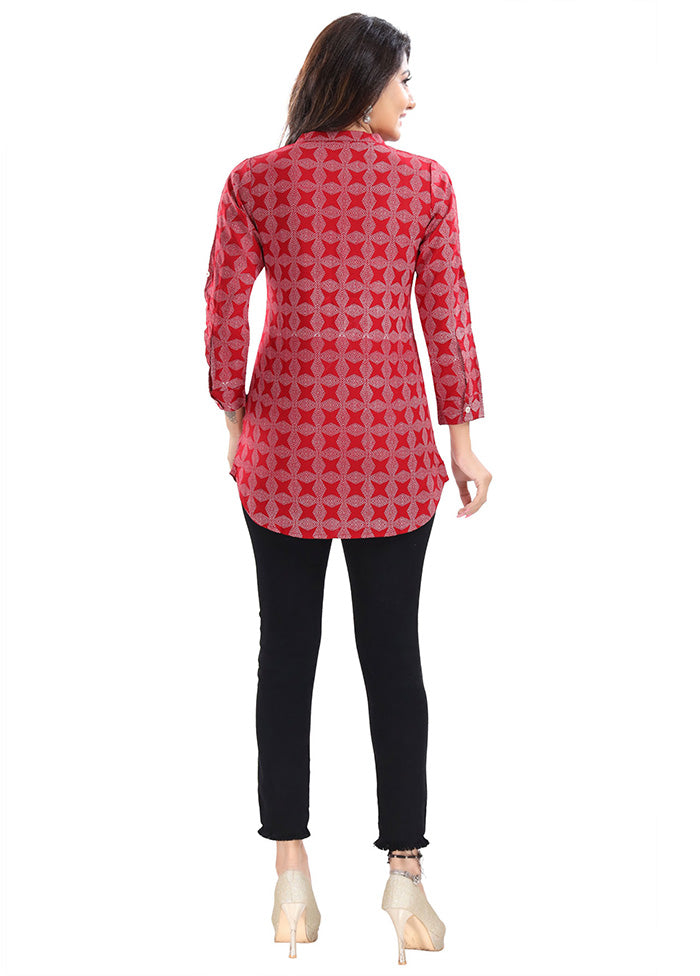 Red Readymade Rayon Short Kurti Discount Wholesale