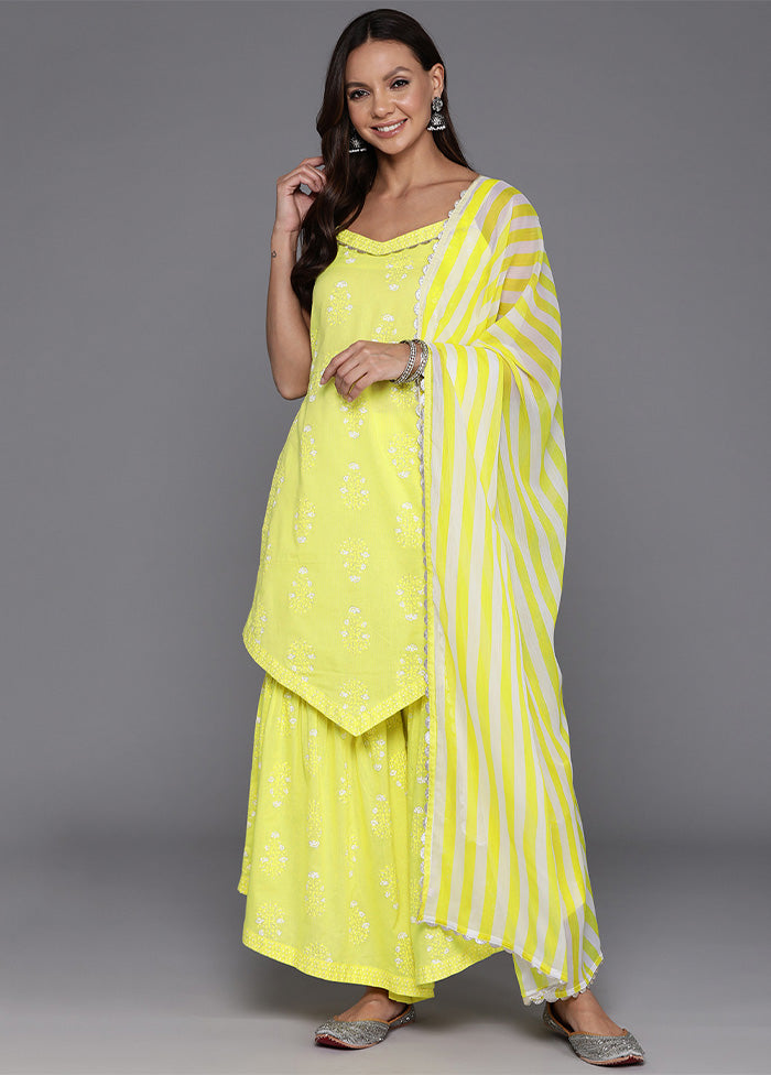 3 Pc Yellow Pure Readymade Cotton Dupatta Suit Set Enjoy Online