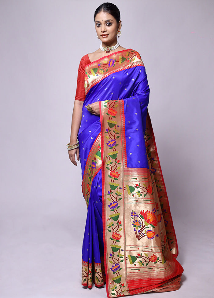 Blue Katan Silk Saree With Blouse Piece High Quality For Sale