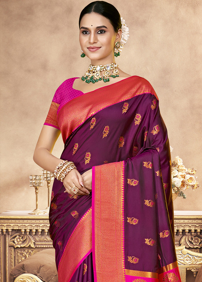 Purple Spun Silk Saree With Blouse Piece Quality From China Cheap