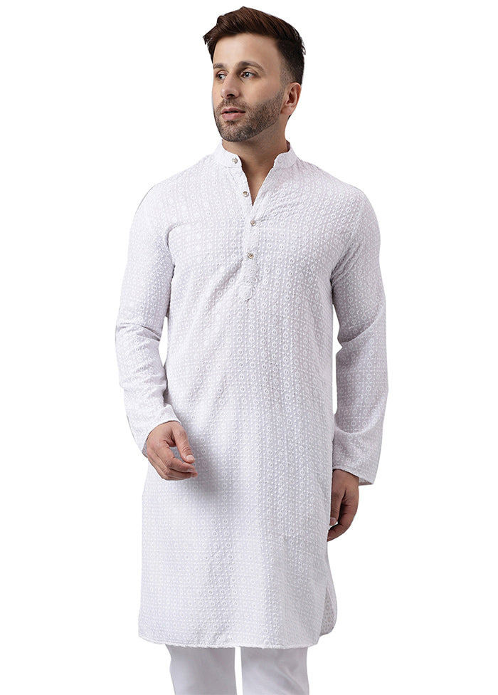 White Silk Embroidered Kurta Enjoy Online