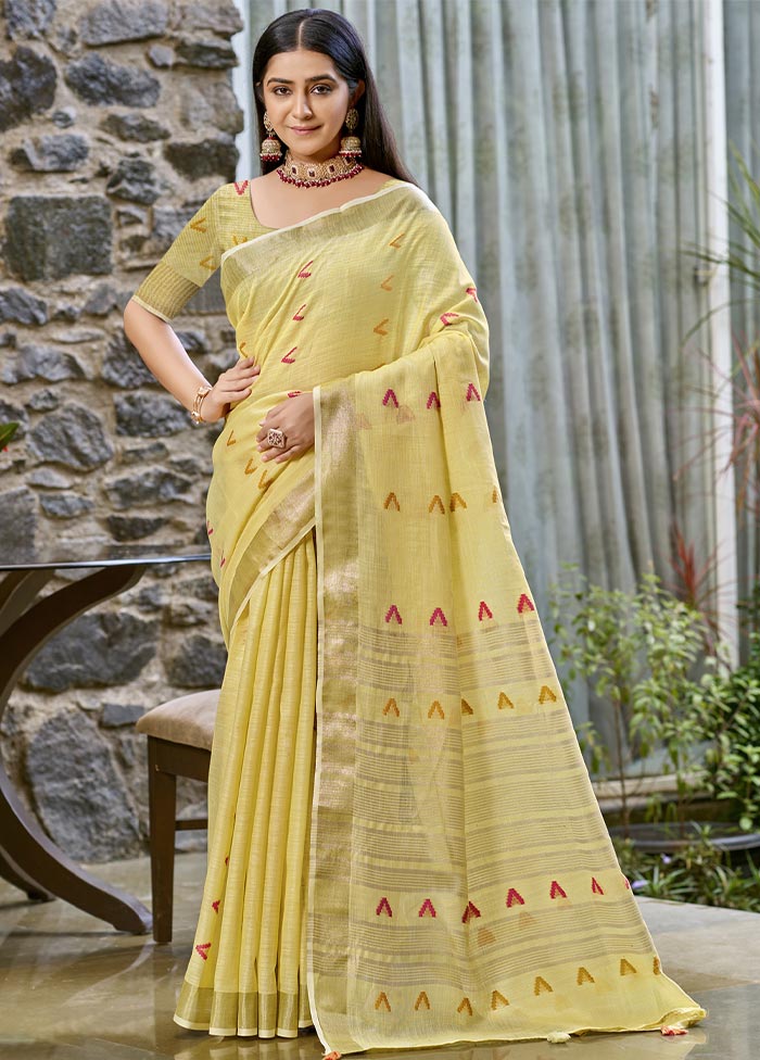 Yellow Cotton Saree With Blouse Piece Cheap Real Authentic