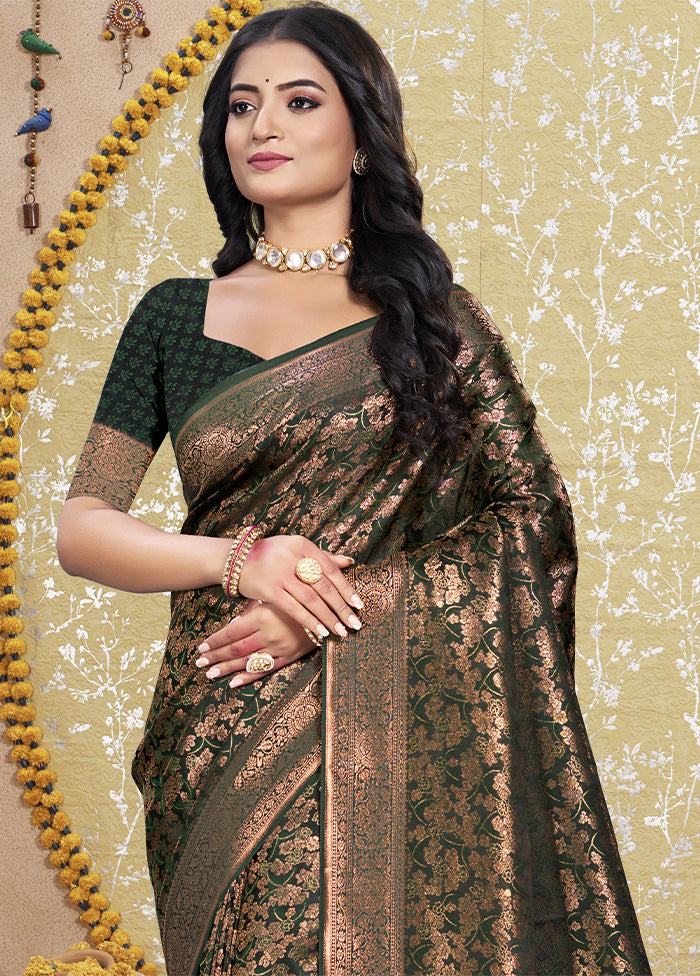 Green Spun Silk Saree With Blouse Piece Best Wholesale Online