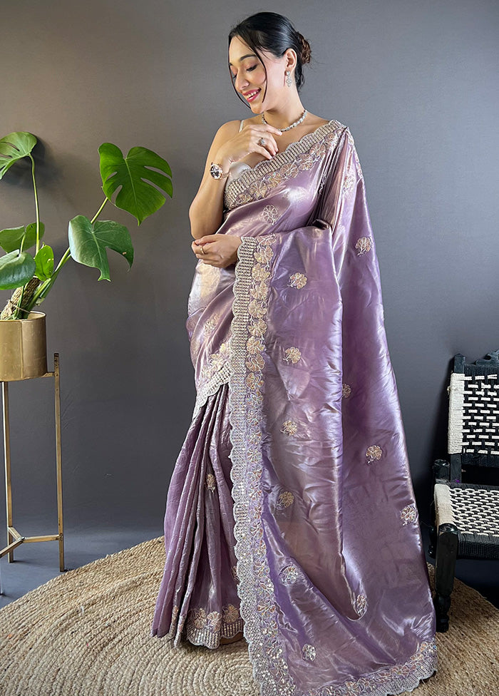 Purple Spun Silk Saree With Blouse Piece Cheap Pirce