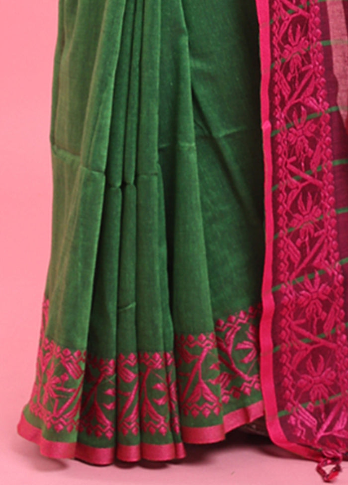 Green Cotton Saree With Blouse Piece Cheap Good Selling