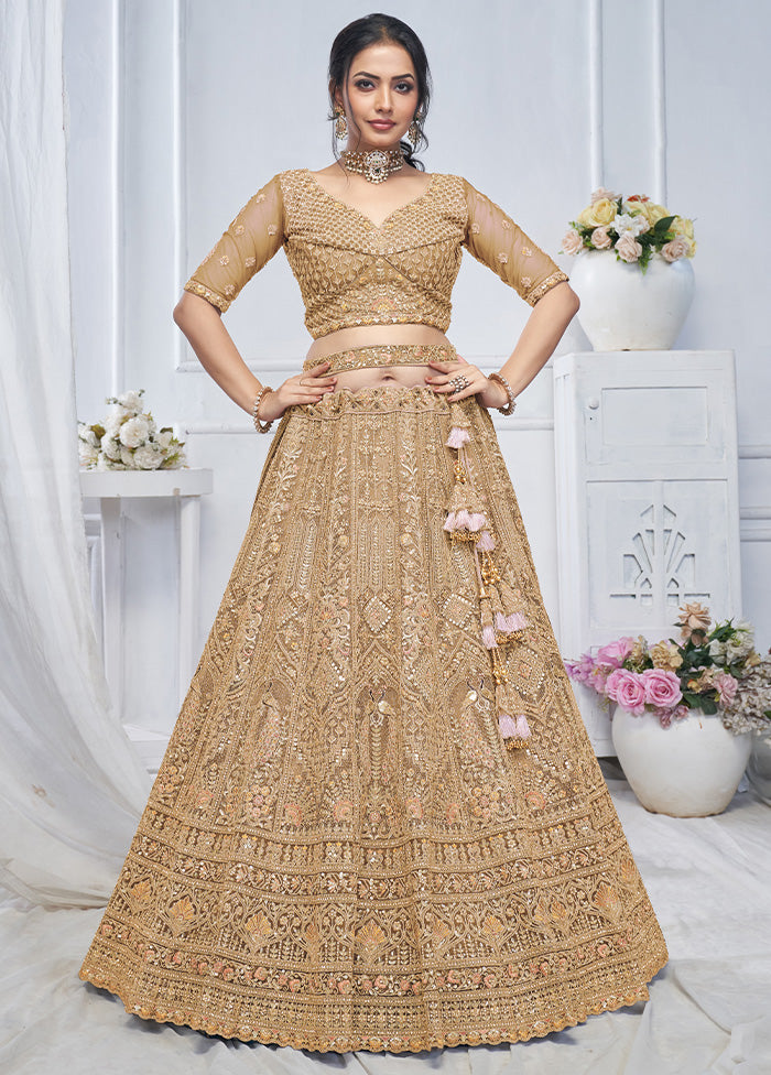 3 Pc Golden Net Semi Stitched Lehenga Set Buy Cheap Looking For